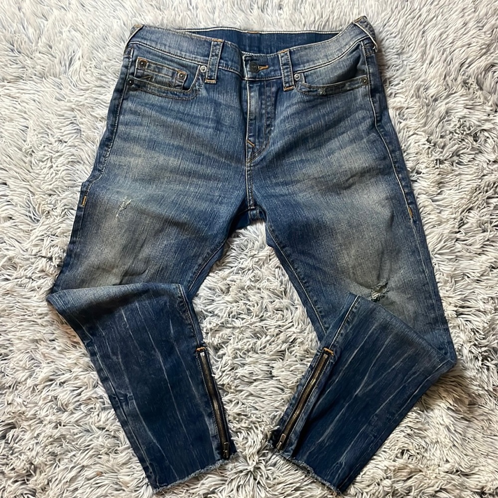 Men’s True Religion Jeans Finn Slim Tapered Frayed Ankle Zip size 32